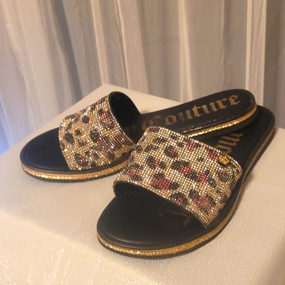 Juicy Couture Blinged Leopard Print Slides 7.5 - 8